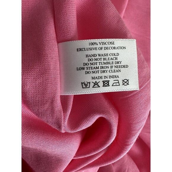 70s Style Caftan Embroidered V-Neck Mrs Roper Pink S/M Barbiecore Boho Chic - Picture 9 of 9